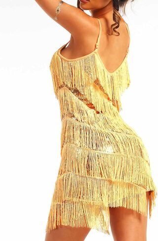 فستان REETAN ذو شرابة لاتينية مزين بالترتر وحزام سباغيتي لملابس رقص الباليه للنساء in Kuwait