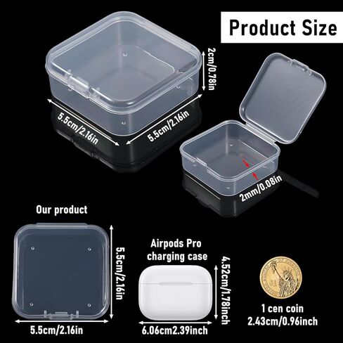 100 Pcs Small Plastic Boxes Clear Bead Organizer Box Mini Clear Box with Hinged Lids Bead Storage Organizer Small Bead Organizer Square Plastic Storage Cases Craft Storage Box for Small Items in Kuwait