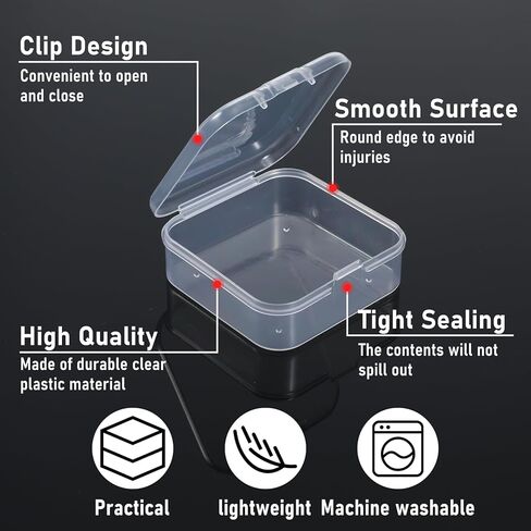 100 Pcs Small Plastic Boxes Clear Bead Organizer Box Mini Clear Box with Hinged Lids Bead Storage Organizer Small Bead Organizer Square Plastic Storage Cases Craft Storage Box for Small Items in Kuwait