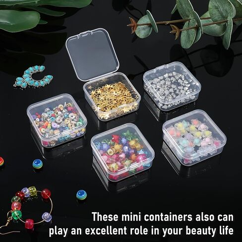 100 Pcs Small Plastic Boxes Clear Bead Organizer Box Mini Clear Box with Hinged Lids Bead Storage Organizer Small Bead Organizer Square Plastic Storage Cases Craft Storage Box for Small Items in Kuwait
