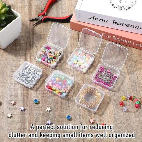 100 Pcs Small Plastic Boxes Clear Bead Organizer Box Mini Clear Box with Hinged Lids Bead Storage Organizer Small Bead Organizer Square Plastic Storage Cases Craft Storage Box for Small Items in Kuwait