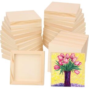 30 Pack 6 x 6 Square Wood Panel Boards - Unfinished Wood Canvas Boards for Painting, Square Wooden Panels for Painting Canvas, DIY Projects, Acrylic and Oil Painting