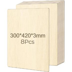 Basswood Sheets,8 Pcs Square Unfinished Wood Board,17 x 12 x 1/8" Plywood Sheets Laser Wood,3mm Unfinished Wood Squares Boards for Crafts Architectural Models Laser Cutting Wood Burning Drawing