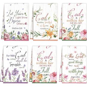 Ganeen 6 Pcs Religious Christian Kitchen Dish Towel Reusable Bible Verse Scripture Absorbent Bar Hand Towel Easter Gift for Women Men Inspirational Church Housewarming Decor