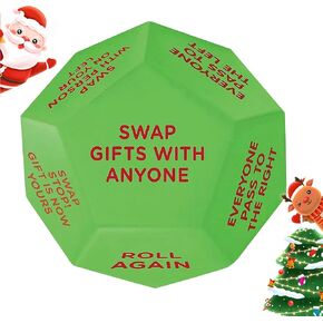 Santa Swap Gift Exchange Dice, 2025 New - Exchange Dice Game, Christmas Party Gift Exchange Dice Game, 12 Different Sides - Pu Material,Christmas Group Party Game（1Pcs）