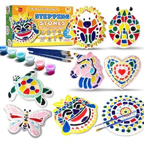 EggSun 8Pcs Stepping Stones Painting Art Craft Kit for Kids 4 6, DIY Outdoor Garden Stone Unicorn Arts and Crafts Paint Your Own Stepping Stone for Kids Boys Girls Ages 7 8 9 10 12 Kids Birthday Gifts
