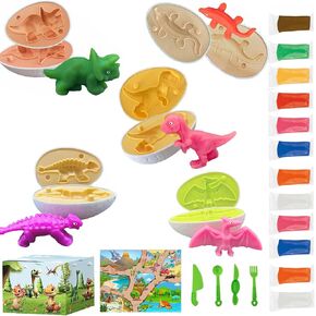 Dinosaur Playdoh Set,12 Pieces of Playdough,5 Dinosaur Eggs,4 Playdoh Tools,Playdough Sets for Kids Ages 4-8,New Year Gift,Easter Gifts,Easter Basket Stuffers,Easter Baskets for Kids,Easter Eggs
