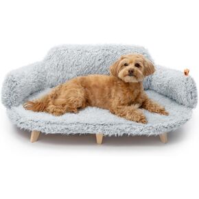 MEWOOFUN Cat Bed with Removable Washable Cover, Elevated Cat Couch for Cats & Small Medium Dogs, Wooden Pet Sofa Modern Pet Furniture (Grey, Large)