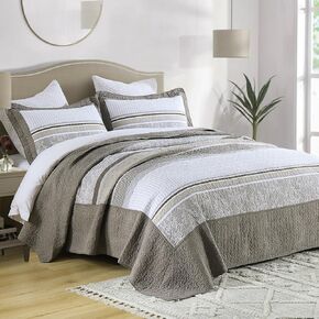 DDUOXIN 3 Piece King Bedspreads 120"x120" - 100% Cotton Oversized King Quilt with 2 Pillow Shams, Farmhouse Lightweight Bedspread Coverlet Sets for King Bed, Brown Gray Beige, King/Cal King