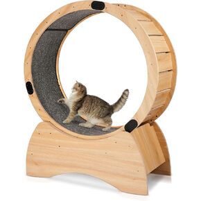 Solid Wood Cat Exercise Wheel Pet Loss Weight Daily Exercise Physical Activity Wheel for Running Spinning Scratching Fun Oak