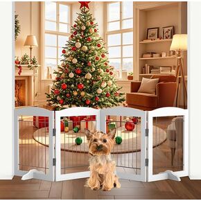 Free Standing Dog Gate Indoor, 32 inch Dog Fences Indoor for Doorways, 4 Panels Foldable Pet Gate for Stairs with Support Feet