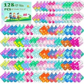 128 Pcs Party Favors Fidget Toys Bulk for Kids 6-8 Fidgets Packs Sensory Stress Bauble Mini Push Pop Keychain Treasure Box Classroom Prizes for Boy Girl Adult