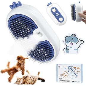 Cat Steam Brush,3 In 1 Cat Brush for Shedding,Self-Cleaning Cat Dog Grooming Brush,Steamy Pet Brush for Long & Short Haired Cats & Dogs Hair Removal Comb with Water Tank Anti-Static