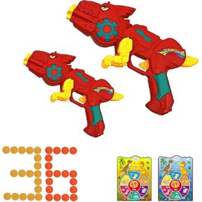 2 Pack Dinosaur Blasters Gun Toy for Toddlers Age 3-5, Disc Shooter Toy Set with 2 Blasters and 36 Jet Discs, T-Rex Dinosaur Toys Gift for 5-7 Year Old and Up (Red)