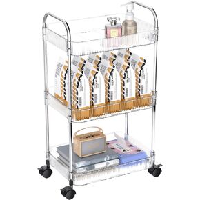 3 Tier Rolling Cart with Wheels，Utility Cart Storage Cart with Handle for Kitchen，Bathroom Storage Cart,Laundry Cart,Movable Room Organizers and Storage,Book Cart,Snack Cart,Craft Cart