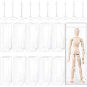 10 Sets Transparent Doll Stands with Gift Boxes Adjustable Waist Clip Doll Holder Doll Display Stand Action Figure Stand Support for 9 to 12 Inch Dolls