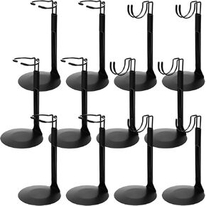 12 Pcs Small Doll Stands Action Figure Stands 2 Styles Adjustable Doll Holder Display Bracket with Expandable Waist Wire for 8 to 12 Inch Dolls and Action Figures(Black)