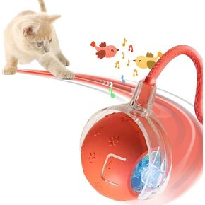Interactive Cat Ball Toy 2025 New Cat Toys for Indoor Cats, Chirping & Motion Activate Cat Toys, Indoor Cats Fast Rolling on Carpet, 360° Automatic Ball Rolling (Red)