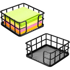 2 Pack Metal Sticky Note ، Black Mesh Memo Note Cube Holder Dispenser Desfenser Organizer for Home School Office