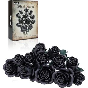 Black Roses Bouquet Building Set, Artificial Flowers Botanical Collection Blocks Kit Compatible with Lego for Adults, Gothic Home Decor for Easter and Mother's Day (623PCS)