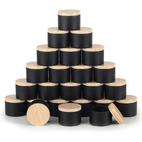 24 Pcs 8oz Candle Tins - Matte Black Bulk Empty Candle Jars with Wood Grain Lids, Candle Jars for Candle Making, Storage, and Gift (black-8oz)