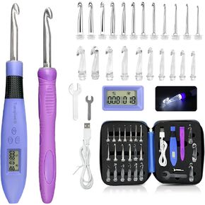 Crochet Hook with 22 Different Size, Crochet Hooks for Stitch & Row Counter, Light Up Crochet Hooks Interchangeable Crochet Needle, Ergonomic Crochet Hooks with 2 Levels Led