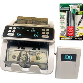 آلة عداد Money DRI Mark مع الكشف المزيف للأشعة فوق البنفسجية/ملغ/IR ، عداد الفاتورة المحمولة. يعتبر 1000 فواتير في الدقيقة ، وفرد واحد مع وضع إضافة. يتضمن مكافأة 3pk من الأقلام المزيفة