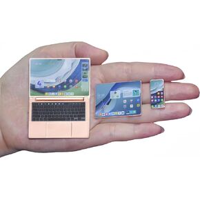 Dollhouse Decoration Miniature Accessories Dollhouse Worlds أصغر ملحقات محاكاة الكمبيوتر اللوحي للكمبيوتر المحمول للدمى 1: 6 1:12 مجموعة المنمنمات (Rose Golden)