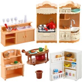 43 Pcs Dollhouse Furniture Kitchen Play Set Miniature Refrigerator with Mini Food Pots and Pans Set Pretend Play Kitchen Accessories Toys