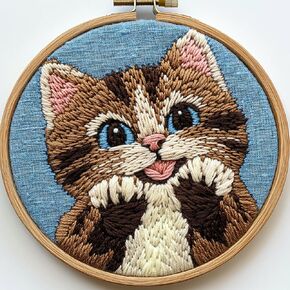 DIY Punch Needle Kits Cute Cartoon Cat Embroidery Punch Needle Starter Craft with Hoop Easy for Beginners for Festival t and Decoration 20x20cm-3