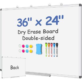 EAONE Magnetic Dry Erase Board for Wall 30" x 20", Double Sided White Board, Silver Aluminum Frame Whiteboard Kit for Office Home School, with 1 Dry Eraser & 4 Magnetic Pins & 5 Multicolor Markers