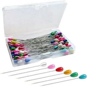 Corsage Pins, Colourful Boutonniere Pins, Teardrop Pearl Sewing Pins, Long 2inch Boutineer Pin, 100PCS Bouquet Straight Pins for Sewing, Wedding, Jewelry, Flower DIY Decoration, Quilting and Craft