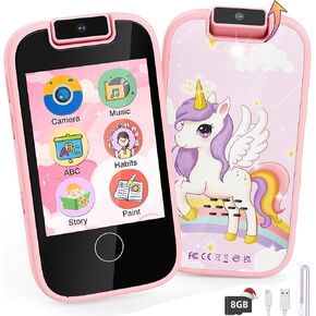 Kids Smart Phone for Girls, Kid Toy Phone for Toddlers, Toddler Phone with Dual Camera Puzzle Games Touchscreen, Learning Toy Christmas Birthday Gift (Pink)