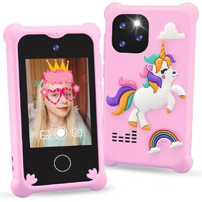 ألعاب الهاتف الذكية للأطفال ， هاتف Unicorn Toys للفتيات اللمس تشغيل الهاتف مع لعبة Dual Camera Toddler Learning Toys Gifts عيد ميلاد عيد ميلاد لـ 3 4 5 6 6 7 سنوات مع بطاقة SD