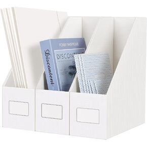 JiaWei White Magazine File Holders, 3 Packs Sturdy Cardboard File Rack, Office Organization Desktop Storage File Box Binder for Shelves and Desk, Folder Holder for Office or Classroom