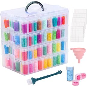 QUEFE 4-Tier Diamond Painting Storage Container, 200 Slots Portable Bead Organizer Box, Stackable Crafts Organizers for DIY Diamond Art Craft Jewelry Bead Storage