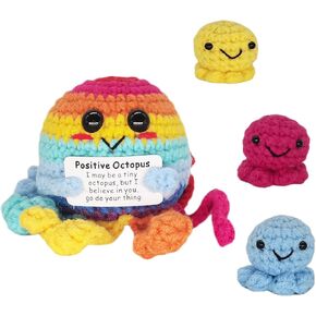 Crochet Gift Positive Ocotups with Positive Card Handmade Knitting Animal for Home Party Decor or Friend Coworker Gifts
