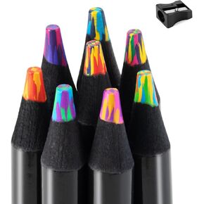 Stocking Stuffers for Kids, 8 Pieces Art Supplies Colored Pencils, Jumbo Rainbow Pencils with Sharpener, Multicolored Pencils for Drawing, Coloring, Christmas Gifts, Party Favor Bags