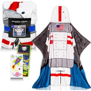 Space Cadet NASA Astronaut Hooded Throw Blanket for Kids, Toddlers - Bundle Including Astronaut Throw Blanket, Spaceship Stickers, and More (Space Blanket for Kids)