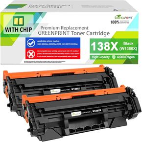 【 with CHIP 138X W1380X ( 138A W1380A ) Compatible Toner Cartridge 2 Blacks High Yield 4000 Pages for H P Pro 3001dw 3001fdw MFP 3101fdw Doesn't Work with H P+ 3001dwe 3001fdwe 3101fdwe