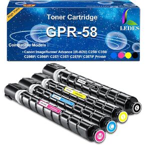 LEDES GPR58 Toner Cartridge Replacement Compatible for Canon GPR-58 GPR 58 ImageRunner Advance C256 C256iF C356 C356iF DX C257 C257iF C357 C357iF, Black, Cyan, Magenta, Yellow (23,000 Pages,4 Pack)