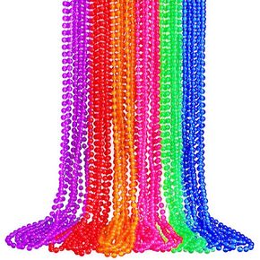 Bucherry 30 Pcs Mardi Gras Beads Light up Neon Beads Necklace Glow in The Dark Plastic Necklace Colorful Throw Favor for Carnival Throw Party Costume Accessories