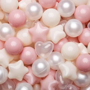 TRENDPLAY Pit Balls 500 Count Star Heart Mix- Non-Toxic Balls for Indoor Play, Outdoor Exploration, and Festive Gatherings, Pink Different Shapes Balls