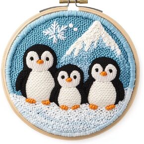 DIY Punch Needle Kits Cute Cartoon Penguins Family with Snow Mountain Embroidery Punch Needle Starter Craft with Hoop Easy for Beginners for Festival t and Decoration 20x20cm-3