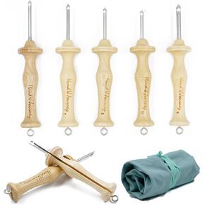 HAND U JOURNEY 7 Sizes Wooden Handle Punch Needle Rug Hooking Tool Complete Set with Oxford Open-Side Design