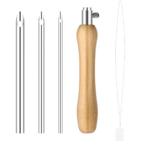 5PCS Punch Needle Kits Adults Beginner 2.5mm/3.5mm/5mm Metal Tubes Wooden Punch Needle Threader Yarn, Adjustable Punch Stitching Kit Tool for Beginner Embroidery Floss Cross Stitching