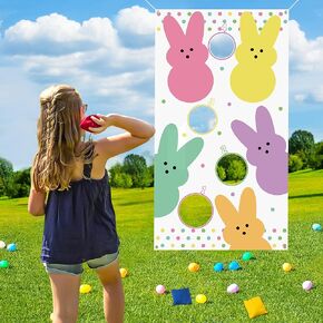 Watinc Easter Bunny Peeps Party Party Game مع 4 أكياس فول ، ربيع أرنب ألعاب القذف لصالح اللوازم للأطفال البالغين ، عيد الفصح السعيد في الهواء الطلق في الهواء الطلق ديكورات النشاط العائلي العائلي
