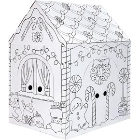 kockuu Color Your Own Cardboard Gingerbread House, Large Christmas Cardboard Playhouse for Kids Toddlers Christmas Arts & Crafts Activity Indoor Fun, 40" x 32" x 26"