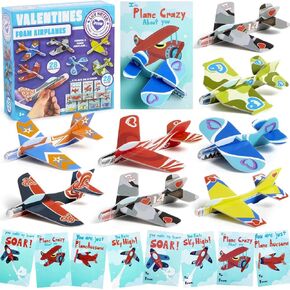 JOYIN 28 Pack Valentines Day Gifts Cards, Valentine's Greeting Cards for Kids with Foam Airplanes Classroom Exchange Party Favor Toy