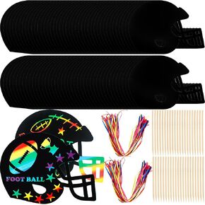 84 Pcs Football Crafts for Kids Rainbow Football Scratch Paper Football Helmet Scratch Crafts with Wooden Stylus Ribbons for Kids Adults DIY Crafts Football Party Favors